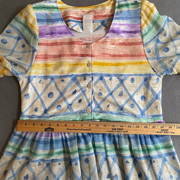 Vtg 80s 90s Two Potato Artsy A Line Midi Dress Womens M Sheer NOS Coastal Pastel - Picture 11 of 16